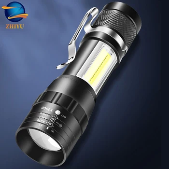 Hordozható LED Zseblámpa XPE COB Fény Tölthető Zseblámpa Beépített Akkumulátor Zoom Zseblámpa 3 Üzemmód Vízálló Sürgősségi Fáklya