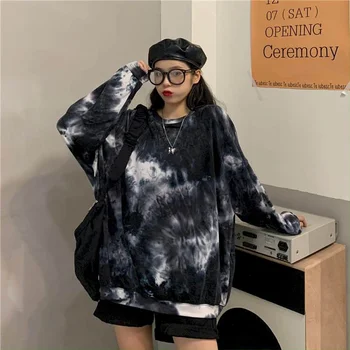 Hosszú ujjú póló női molett női ruha 200 kg laza, kövér nővér tie-dye sötét mélypont ing maximum őszi koreai