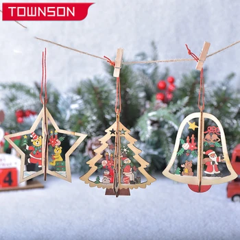 Három-dimenziós karácsonyfa bell medál karácsonyfa díszek fából készült karácsonyi díszek, Karácsonyi díszek