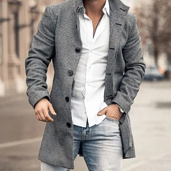 Hűvös Férfi Kabát Téli Férfi Elegáns Alkalmi Irodai Üzleti Ember Árok Kabátok 2021 Őszi Plus Size Slim Fit Gyapjú Outwear