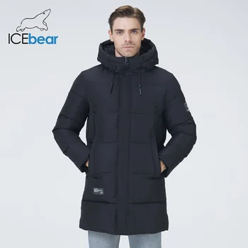 ICEbear 2021 téli férfi ruházat sűrűsödik meleg férfi kabát kapucnis férfi közepes hosszúságú kabát divatos pamut kabát MWD21807I