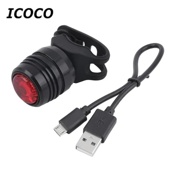 ICOCO Alumínium Ötvözet Szilikon USB Újratölthető 3-Mód Bike Kerékpár hátsó Hátsó Figyelmeztető Piros Lámpa Lámpa USB-Kábel Eladó