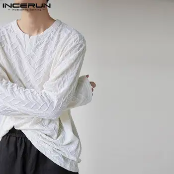 INCERUN Maximum 2021 koreai Stílusú Férfi Alkalmi Streetwear Camiseta Retro Összes mérkőzés Egyszerű V-nyakú Pamut, Hosszú ujjú pólók S-5XL