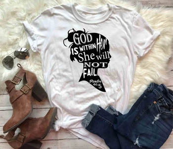 Isten van benne, nem fog kudarcot vallani. Zsoltár Bibliai vers tee Keresztény top lány vicces grafikus vallás tumblr street póló felső -J782
