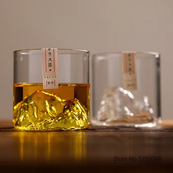 Japán 3D-Hegy Whiskys Üveg Gleccser Régimódi Whisky Rock Szemüveg Whiskey-üveg, Fa díszdobozban Vodka Pohárba Bort Dobon