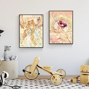 Japán Anime Sailor Moon Dekoráció Freskó Rajzfilm Poszter Vászon Festmény, valamint Nappali falán Művészi Nyomatok a Modern lakberendezés