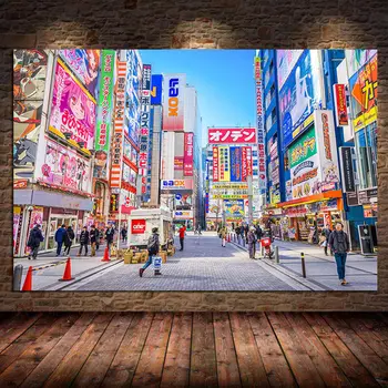 Japán Street Akihabara Skyline Tájkép Vászon Nyomtatás Poszterek, Nyomatok, Wall Art Kép a Nappali lakberendezés Keretben