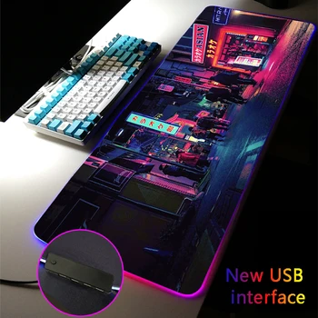 Japán Street XXL Nagy RGB Gaming Mouse Pad Multi-interfész Dock Dokkoló USB HUB c típus Felület Játékosok Neon DeskMat MousePad