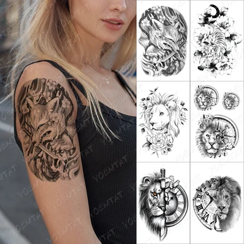 Japán Stílusú Fox Szörny Ideiglenes Tetoválás Matrica A Férfiak, A Nők, A Virágok, Rózsa, Vízálló Hamis Henna Állat Body Art Tattoo