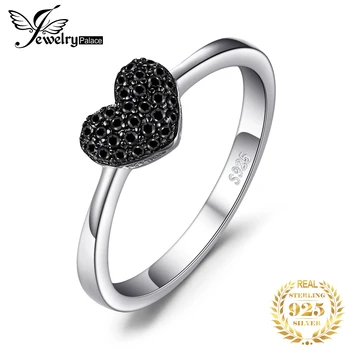 JewelryPalace Szív a Szeretet Gyűrű 925 Sterling Ezüst Gyűrű, Aranyos, Természetes Fekete Spinell Ígéret Gyűrű Drágakövek, Ékszerek Nők