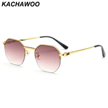 Kachawoo kék sokszögű napszemüveg férfi magas minőségű fém napszemüvegek a nők oktogon fele-keret gradiens lencse, barna Nyári
