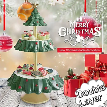 Karácsonyfa Dupla Réteg Desszertet Karácsonyi Party Snack Gyümölcs Rack Cupcake Jogosultja Ünnepi Édességet Lemez Tálca Karácsonyi Dekoráció