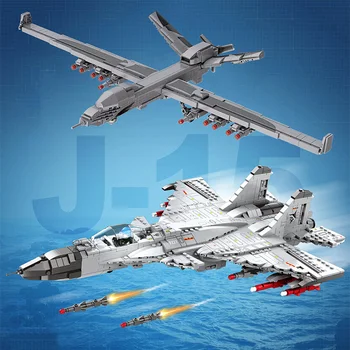 Katonai 1066Pcs Fuvarozó Harcos J15 Repülőgép Modell építőkövei 738Pcs Wing Loong UAV Repülő Rakéta Tégla Játékok Ajándék