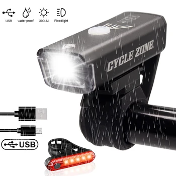 Kerékpár Lámpa Szett USB Újratölthető 1200mAh Kerékpár Fényszóró & hátsó Lámpa LED-300 Lumen 4 Fények Mód Minden Kerékpárok,Országúti,Hegyi