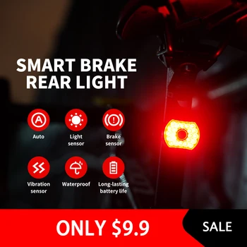 Kerékpár Okos Fék Érzékelő Lámpa Auto Start Stop Kerékpár Hátsó Lámpa Vízálló LED Zseblámpa Töltés Kerékpáros Biztonsági Lámpa