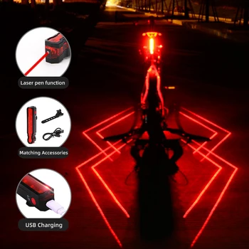 Kerékpár Pók Hátsó LED-es Villogó Lámpa Elöl Hátul Biztonsági Figyelmeztetés Kerékpár Lámpa USB Töltés Este Lovaglás Figyelmeztető Lámpa