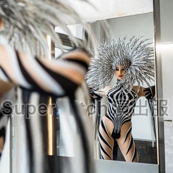 király fejdísz tánc-show Új, egyedi zebra pantern színpadi jelmez parti szórakozóhely technológia body