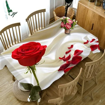 Kreatív 3D Terítő virágmintás Por Étkezési terítő Fehér Magnolia Red Rose Esküvői Ünnepi Poliészter asztalterítő