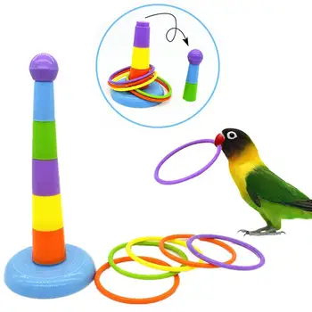 Kreatív Madár Játékok Szett, Állítható Magasság Madár Dobás Gyűrű Játék Interaktív Papagáj Intelligencia Képzés Műanyag Gyűrűk Papagáj Játékok