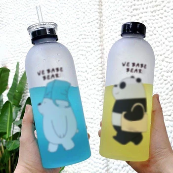 Kungfu Panda vizes Palackok,1000Ml, Átlátszó Műanyag Palack Rajzfilm szivárgásmentes Szalma Drinkware,Ajándék Csésze Világos Képet