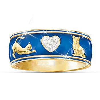 Kék Melankólia Arany Állat-Macska Minta Gyűrű Európai, illetve Amerikai Népszerű a Nők Gyűrű Fesztivál Ajándék