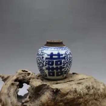 Kínai Régi Porcelán Kék-Fehér Porcelán Dupla Boldog Doboz lakberendezés Gyűjtemény Díszek