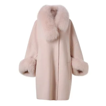 Lady Divat Téli Kabátokat 2021 Új Gyapjú Kabát Őszi Női Igazi Róka Szőrme Gallér Felsőruházat S3563