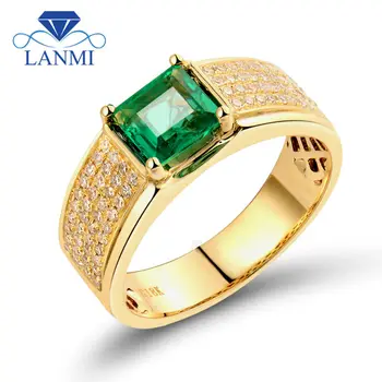 LANMI Luxus Hercegnő Vágott 5.5x5.5mm 18k Sárga Arany Gyémánt Zöld Smaragd, Egyedülálló Férfi Gyűrűk WU255