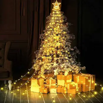 LED Karácsonyi Koszorú Esküvő Kerti Dekoráció Szabadtéri Ünnepi Fény EU/US Plug Napenergia String Fény Vízálló Tündér Lámpa