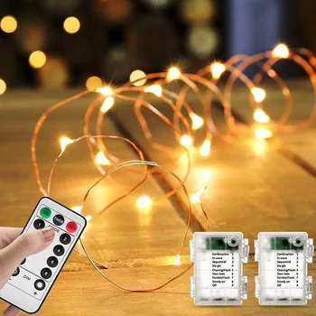 LED String Világítás Távirányítóval elemes tündérfény 8 Üzemmód Vízálló Csillagos Lámpa Esküvő Party Karácsonyi Decro
