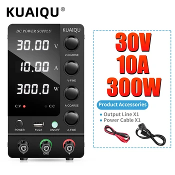 Legújabb KUAIQU 4 Számjegy Állítható Laboratóriumi Váltás DC Szabályozott Tápegység 30V 10A 60V USB Javításra Galvanizáló