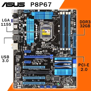 LGA 1155 Asus P8P67 Alaplap Core i7/Core i5/Core i3 DDR3 32 gb-os DDR3 2400MHz PCI-E 2.0 USB3.0 Overlocking Intel P67 Placa-mama