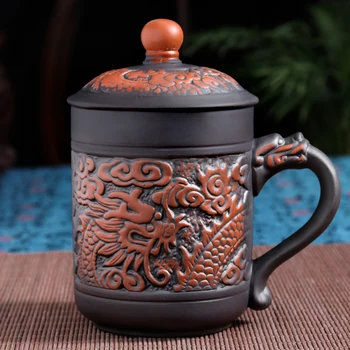 Lila agyag Tea Bögre 420ml Antik sárkány, phoenix bögrék,Kávé Puerh Tea Bögrék hivatal Kupa Drinkware