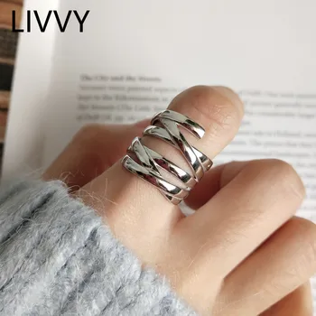 LIVVY Ezüst Színű Nyitott Gyűrű a Nők INS Minimalista Szabálytalan Hullám Mintás Arany Színű Ékszert Szülinapi 2021 Trend