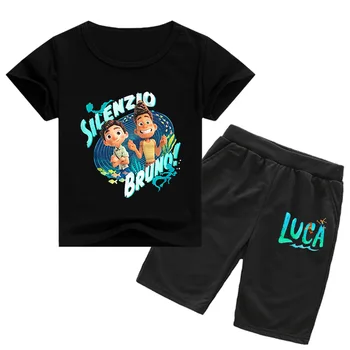 Luca Disney Gyerek Fiú Nyári Rövidnadrág Ruha T-shirt Pamut Rövid Ujjú Póló + Rövidnadrág Két Darab Pixar Divat Anime Ruha Készlet