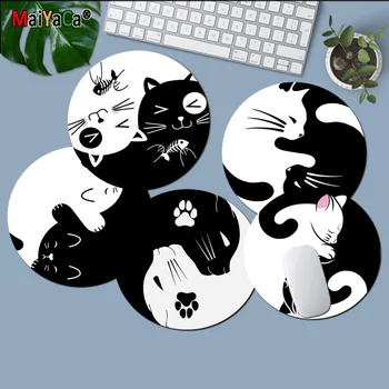 Maiyaca aranyos Yin Yang macska fekete-fehér Szabott laptop Játék kerek egérpad gaming Mousepad Szőnyeg PC Laptop Notebook
