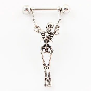 Mell piercing koponya antik test ékszer férfi piercing ékszer kito testékszerek csontváz sovány 16G pin-rozsdamentes acél bár