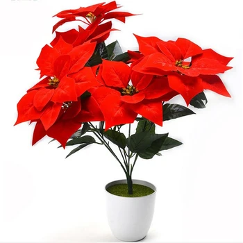 Mesterséges Mikulásvirág Virág Nagy Piros Virágok Fejét Csokor Piros Mikulásvirág Bokrok Csokrok Karácsonyfadísz