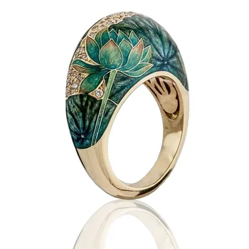 Milangirl Gyönyörű Virágos Lotus Zománc kétszínű hu Gyűrűk a Nők Romantikus Cirkon Menyasszonyi Esküvői Eljegyzési Gyűrű