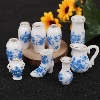 Mini Porcelán Váza Kiegészítők Baba Ház, Miniatúrák, Kiegészítők, Dekorációs Vintage Kék-Fehér Porcelán Babaház