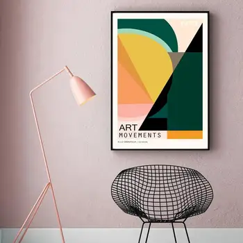Modern Absztrakt Művészeti Mozgalom Kiállítás Poszter Geometriai, Grafikai Tervezés, Zöld, Narancs Vászon Festmény Wall Art Nappali Dekor