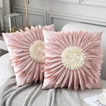 Modern Stílusú Rózsaszín Fehér Párnát 45*45cm Bársony Varrás 3D Krizantém Virág Párna Derék Párna Kék Párna Esetben