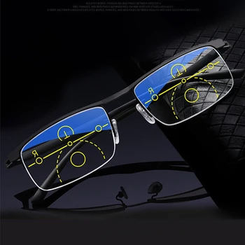 Multifokális, Progresszív Olvasó Szemüveg Férfiak Nők Anti Kék UV Védelme Eyesglasses Fél Keret Automatikus Korrekciós Szemüveg