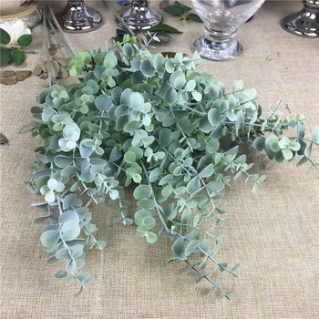 Műanyag Eukaliptusz ág Mesterséges Virág arrangment ál lombozat esküvői dekoráció zöld levelek hamis növény