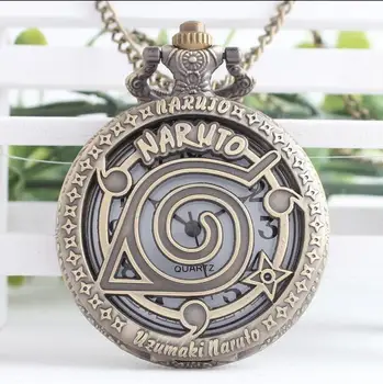 Naruto anime Divat kvarc Flip üreges ki Bronz antik diákok ajándék Nyaklánc zsebóra a Nagykereskedelmi 1 DB