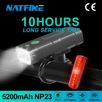 NATFIRE 10Hours Kerékpár Lámpa LED Tartós Idő 5200 mah USB Újratölthető Első, mind a Hátsó Kerékpár Lámpa MTB Országúti Fényszóró
