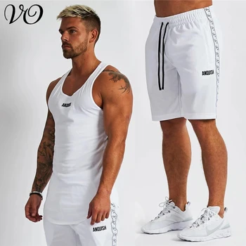 Nyáron futó sport férfi öltöny új pamut divat alkalmi mellény hímzett nadrág fitness férfi ruházat