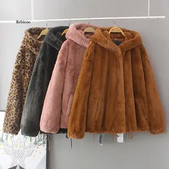 Nyúl Utánzat Prémes Téli Fű Mink műszőrme Kabátot Női műszőrme Kapucnis Soft Plus Size 2021 Női Kabát