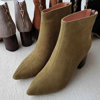 Női Boka Csizma természetes bőr cipő 22-26.5 cm-es Tehén bőr felső Divat alkalmi rövid csizma Tavaszi, őszi zöld cipő