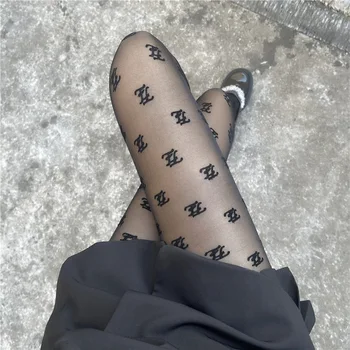 Női Fekete Szexi Özönlött A Leveleket Varrat Nélküli Puszta Harisnya Harisnya Japán Plus Size Necc Harisnya Gótikus Streetwear Harisnya